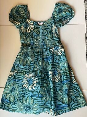House of Harlow 1960 Floral Puff-Sleeve Blue and Green Dress